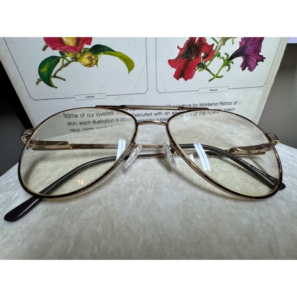 1990s Looking Glass Aviator Eyeglasses Gold Brown Double Bridge Frames 56-18-145